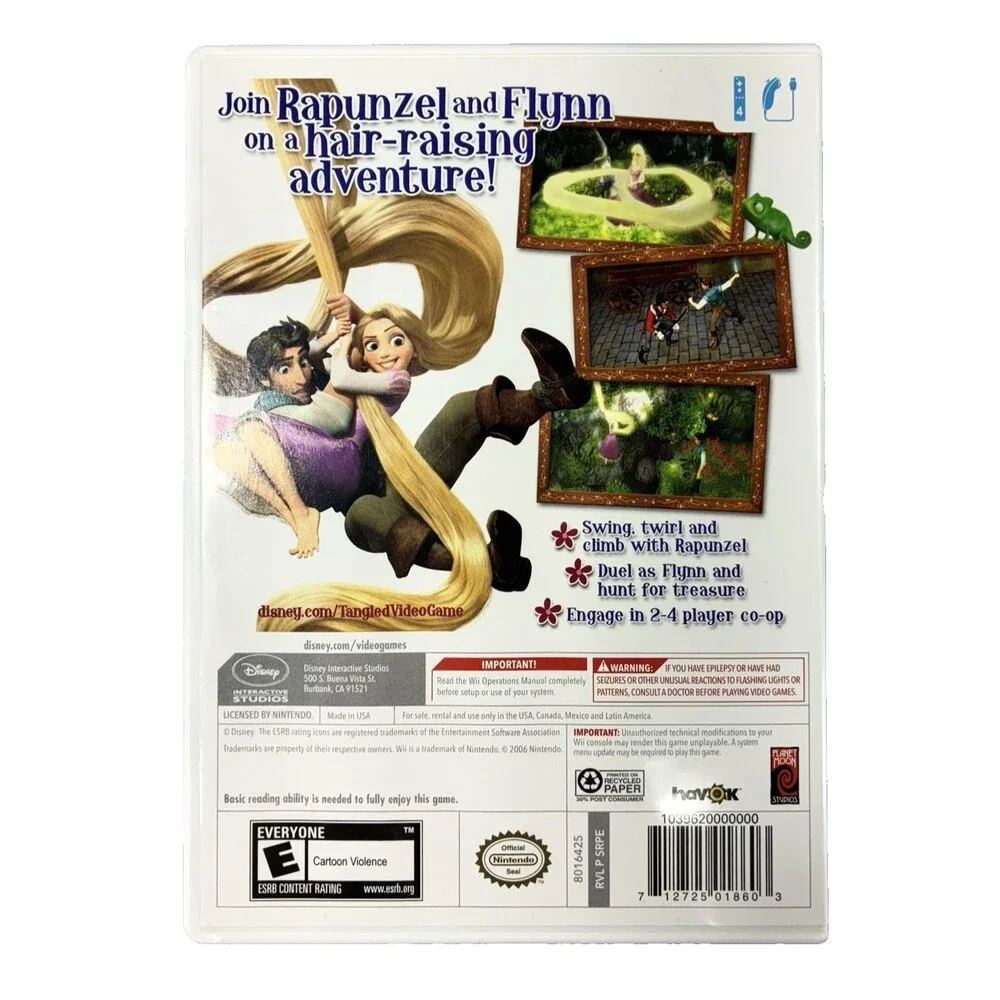 Disney Tangled 2006 Nintendo Wii Video Game Disc in Case Tested